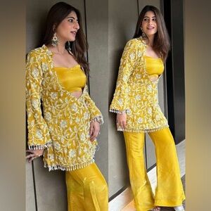 Yellow Embroidered Women's Coord Set